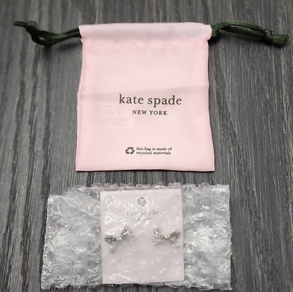 Kate Spade Skinny Mini Bow Stud Earrings Silver - New with Tags - Picture 8 of 11